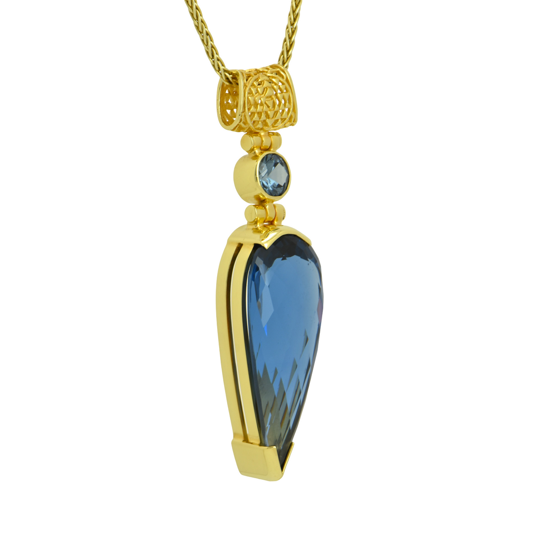 Pear Cut Blue Green Spinel Pendant, set in Sterling Silver plated in Yellow Gold