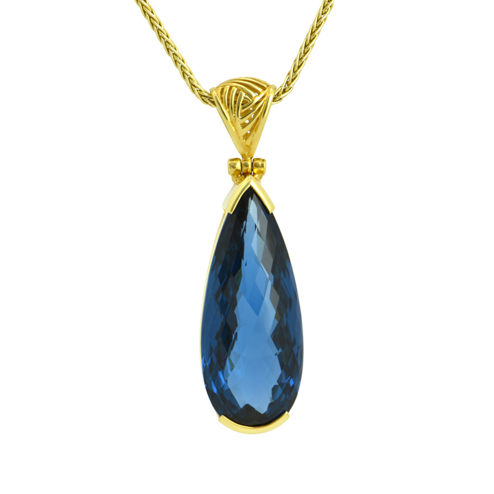 Pear Cut Blue Green Spinel Pendant, set in Sterling Silver plated in Yellow Gold