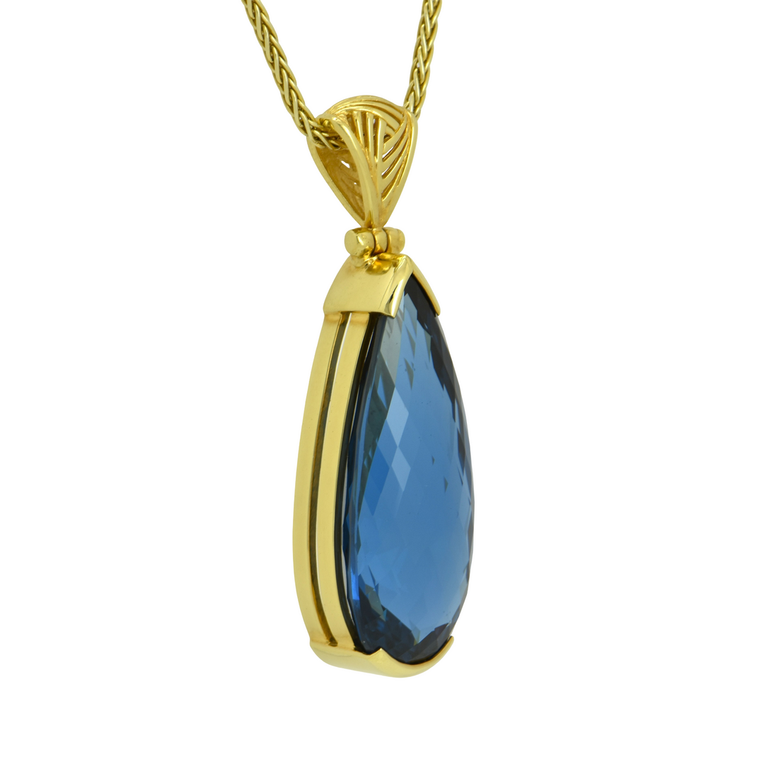 Pear Cut Blue Green Spinel Pendant, set in Sterling Silver plated in Yellow Gold