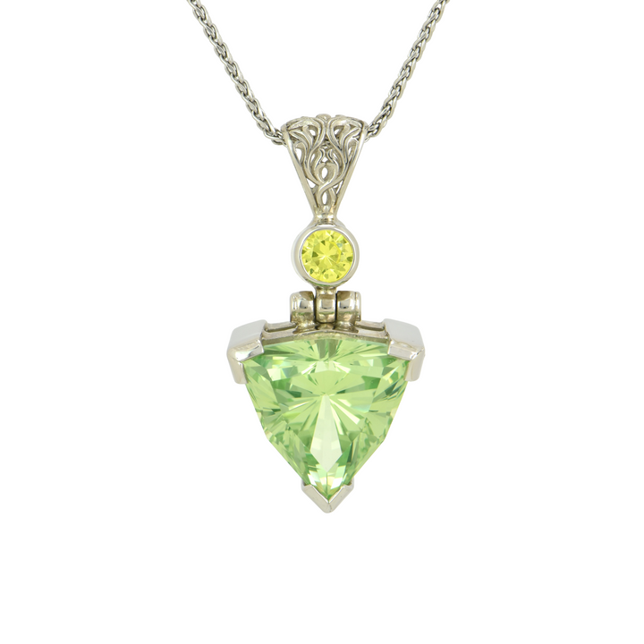 Trillion Mint Green Spinel Pendant, set in Sterling Silver plated in White Rhodium