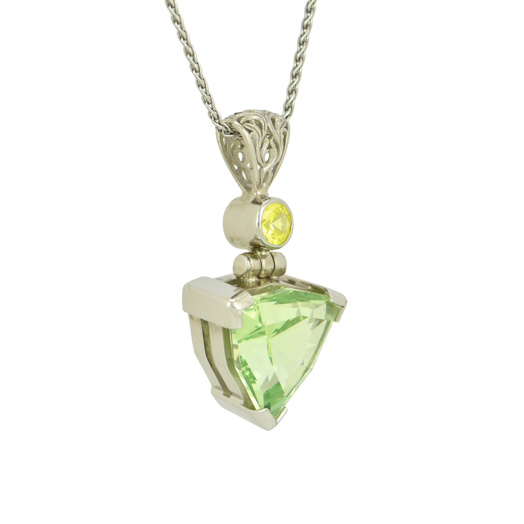 Trillion Mint Green Spinel Pendant, set in Sterling Silver plated in White Rhodium