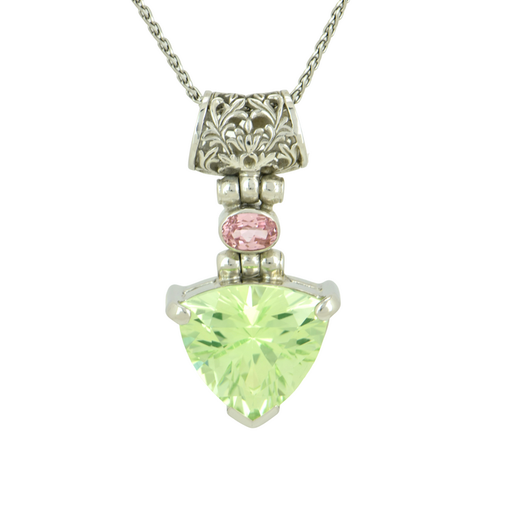 Trillion Mint Green Spinel Pendant, set in Sterling Silver plated in White Rhodium