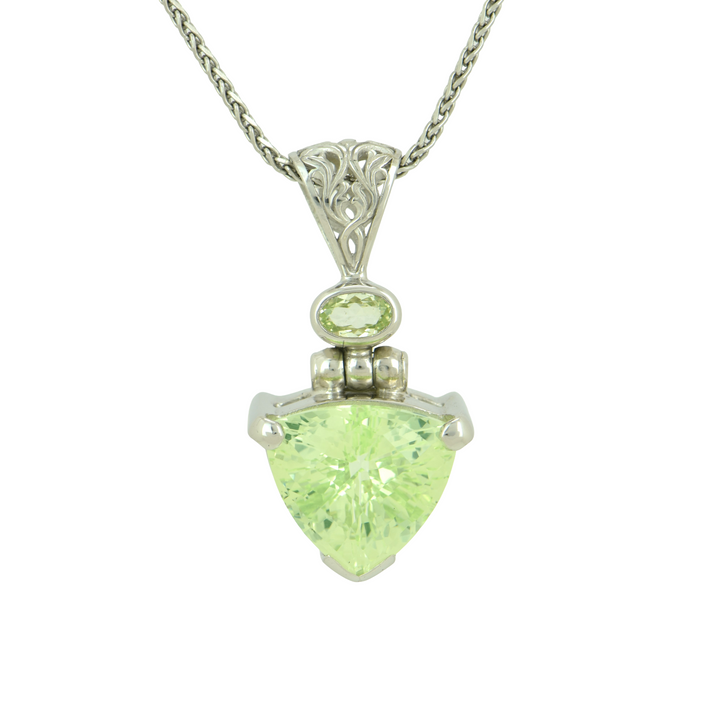 Trillion Mint Green Spinel Pendant, set in Sterling Silver plated in White Rhodium