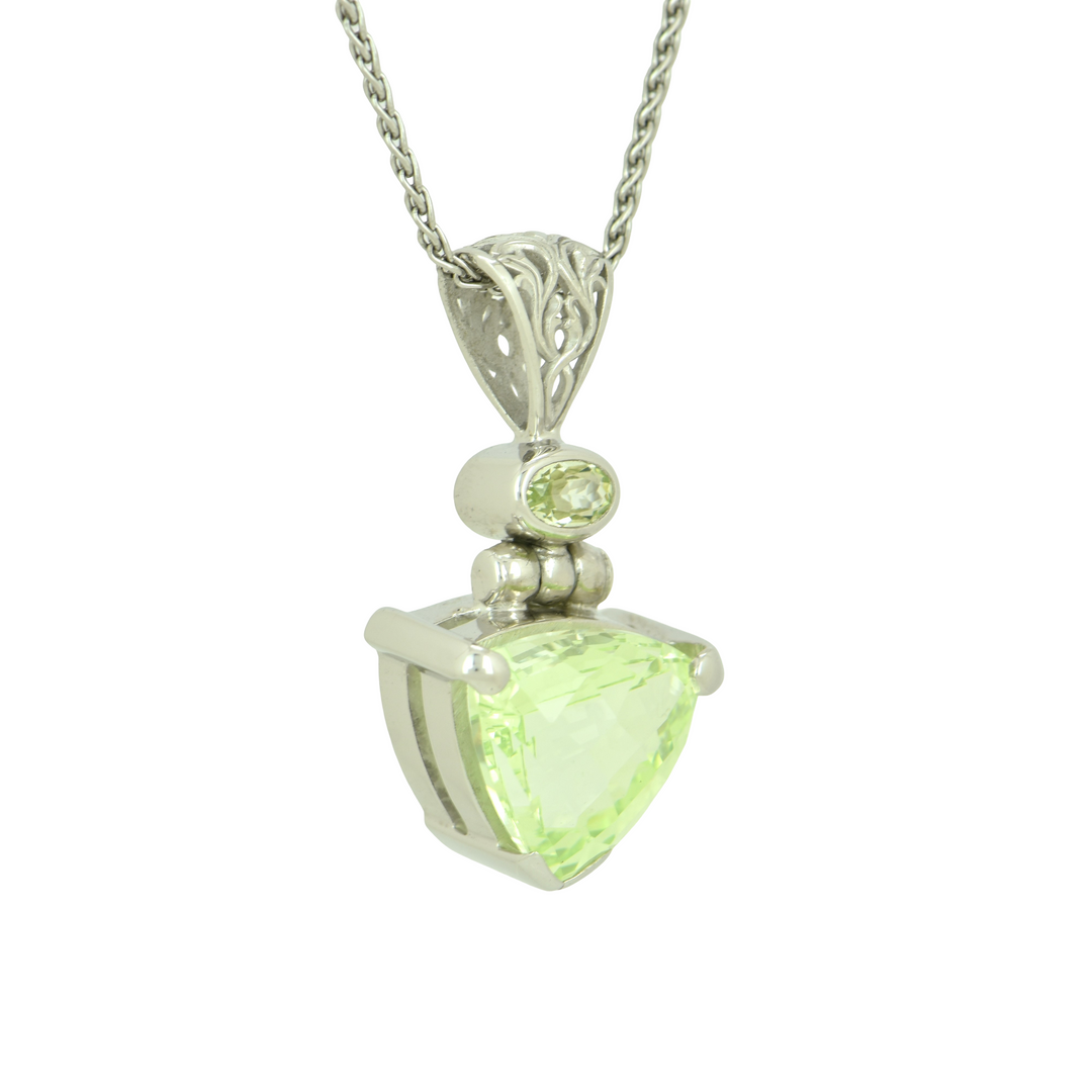 Trillion Mint Green Spinel Pendant, set in Sterling Silver plated in White Rhodium