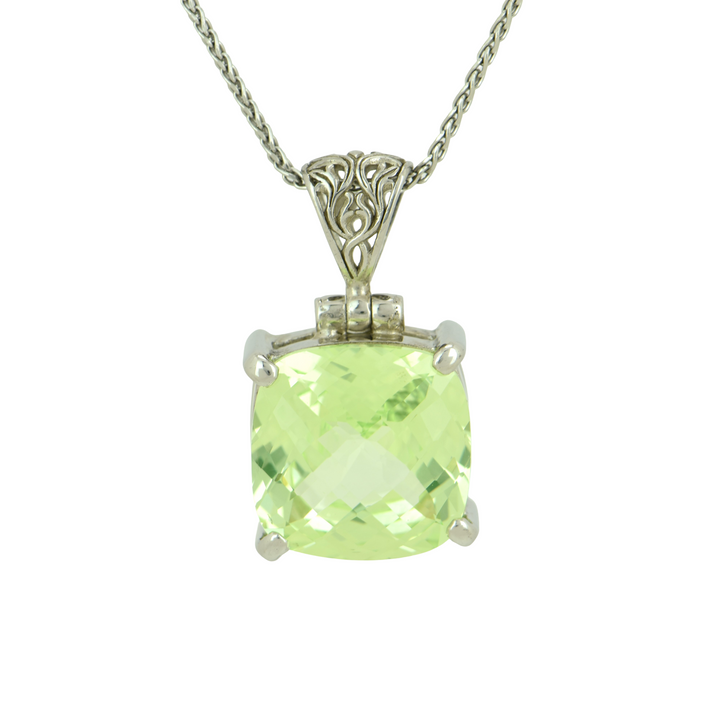 Cushion Cut Mint Green Spinel Pendant, set in Sterling Silver plated in White Rhodium