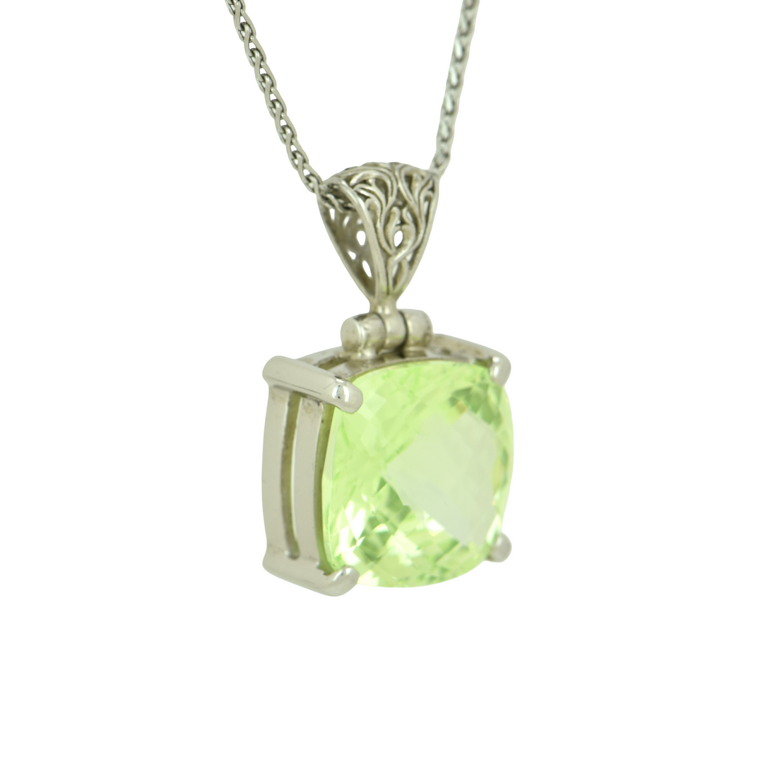 Cushion Cut Mint Green Spinel Pendant, set in Sterling Silver plated in White Rhodium