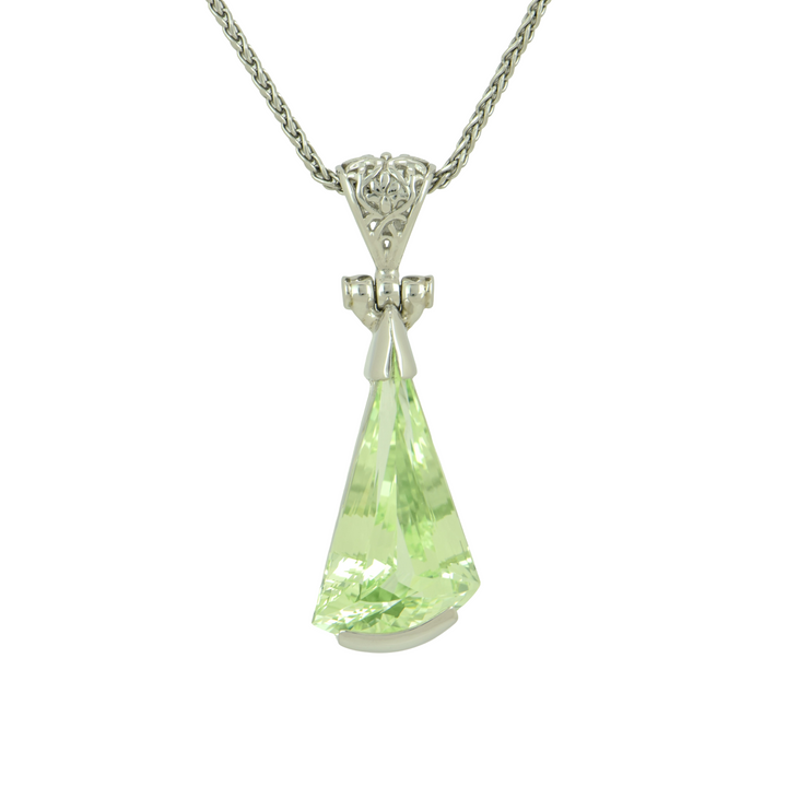 Fan Shape Mint Green Spinel Pendant, set in Sterling Silver plated in White Rhodium
