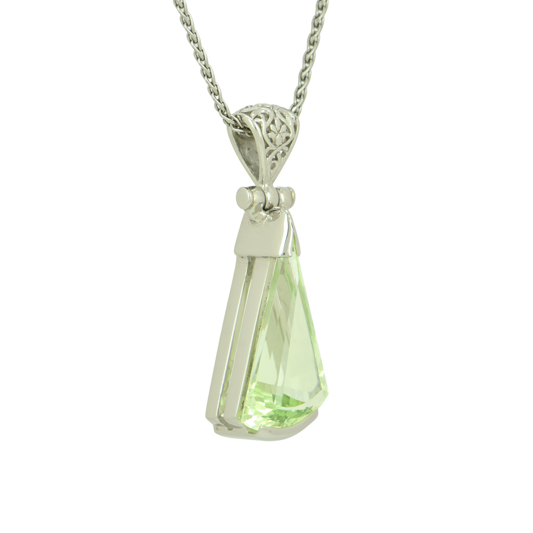 Fan Shape Mint Green Spinel Pendant, set in Sterling Silver plated in White Rhodium