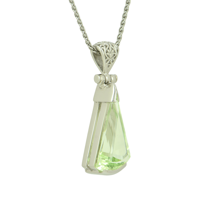 Fan Shape Mint Green Spinel Pendant, set in Sterling Silver plated in White Rhodium