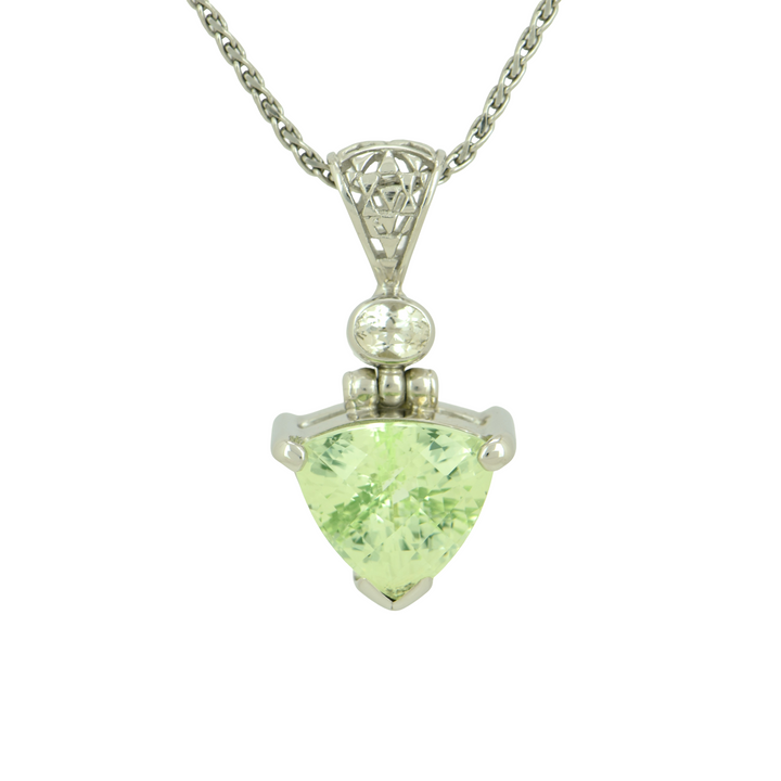 Trillion Mint Green Spinel Pendant, set in Sterling Silver plated in White Rhodium