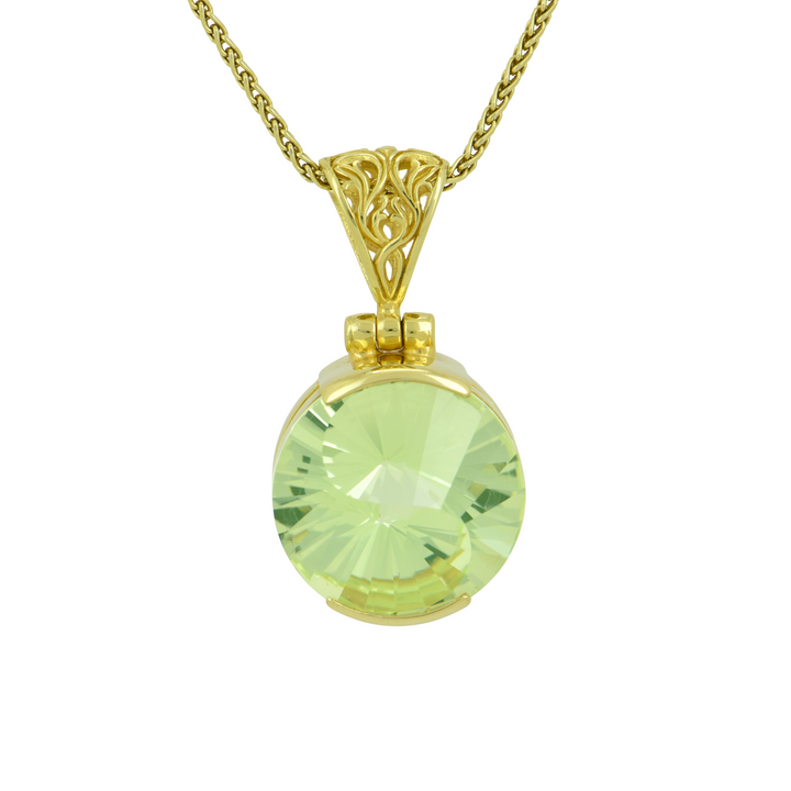 Round Mint Green Spinel Pendant, set in Sterling Silver plated in Yellow Gold