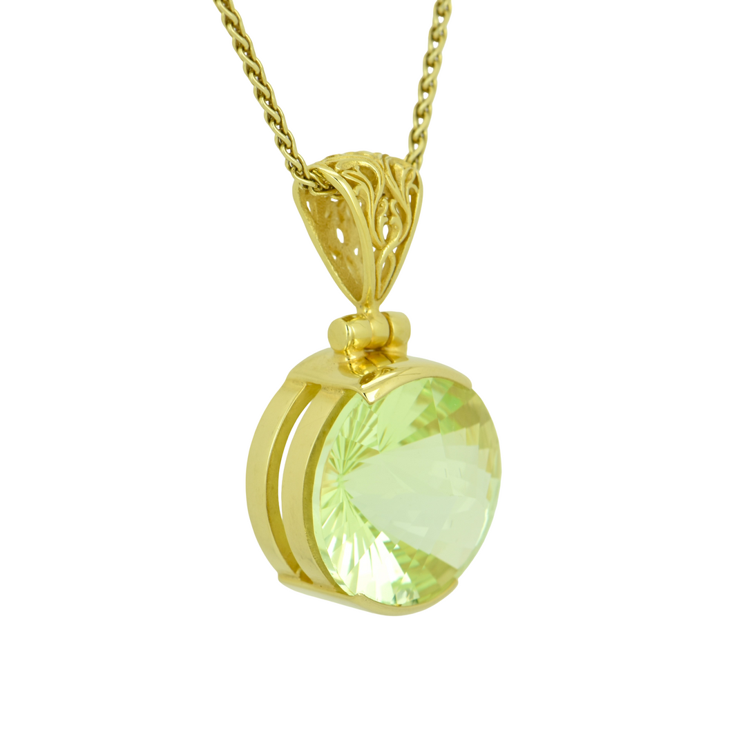 Round Mint Green Spinel Pendant, set in Sterling Silver plated in Yellow Gold