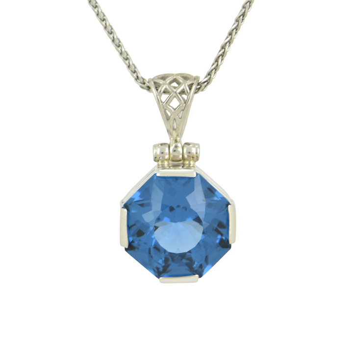 Blue Green Spinel Pendant, set in Sterling Silver plated in White Rhodium