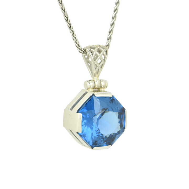 Blue Green Spinel Pendant, set in Sterling Silver plated in White Rhodium