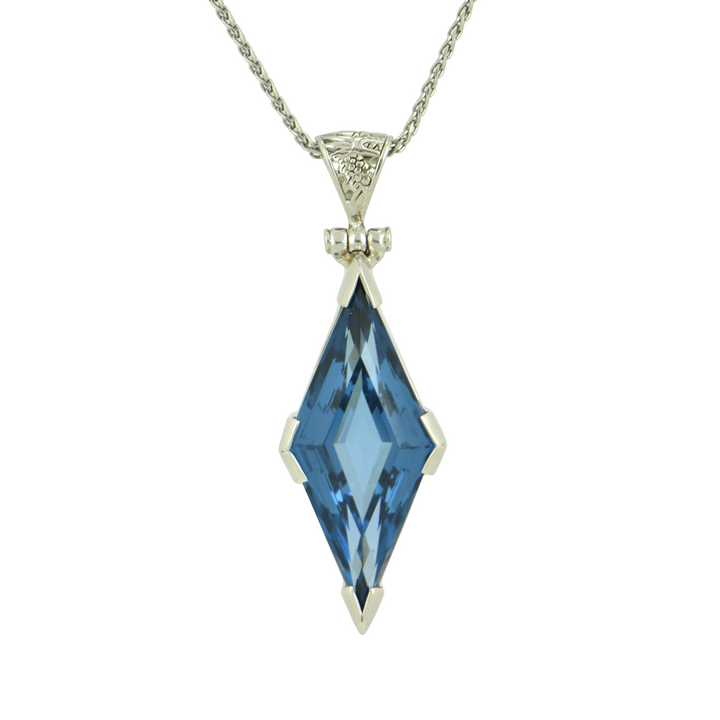 Blue Green Spinel Pendant, set in Sterling Silver plated in White Rhodium