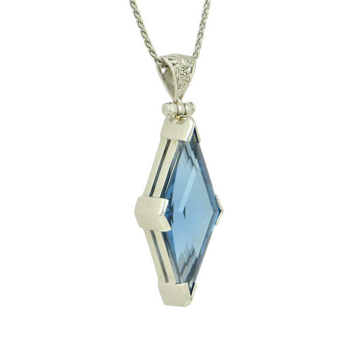 Blue Green Spinel Pendant, set in Sterling Silver plated in White Rhodium
