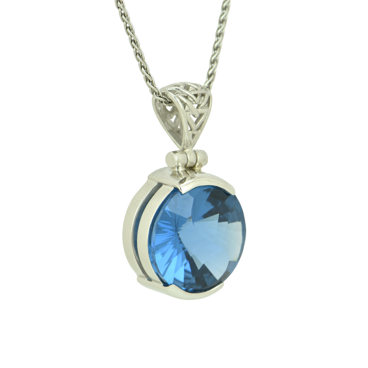 Round Blue Green Spinel Pendant, set in Sterling Silver plated in White Rhodium