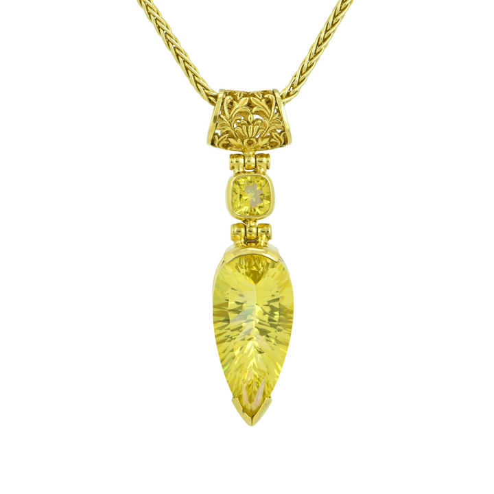 Pear Cut Amaterasu Mystic Quartz Pendant, set in Sterling Silver plated in Yellow Gold