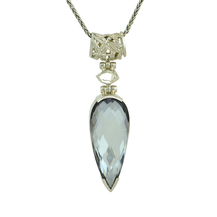 Pear Cut Moonlight Mystic Quartz Pendant, set in Sterling Silver plated in White Rhodium