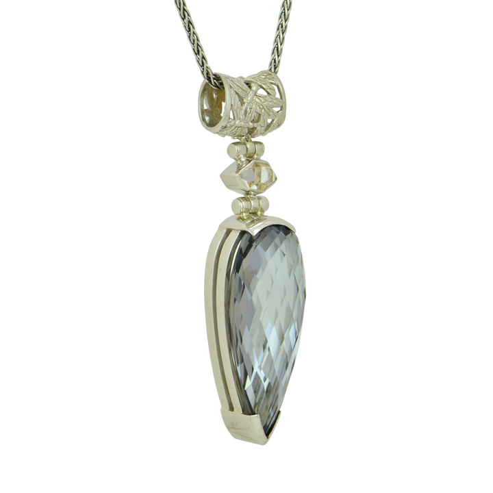 Pear Cut Moonlight Mystic Quartz Pendant, set in Sterling Silver plated in White Rhodium
