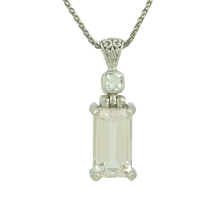 Emerald Cut Danburite Pendant, set in Sterling Silver plated in White Rhodium
