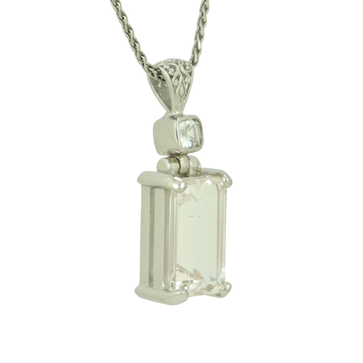 Emerald Cut Danburite Pendant, set in Sterling Silver plated in White Rhodium