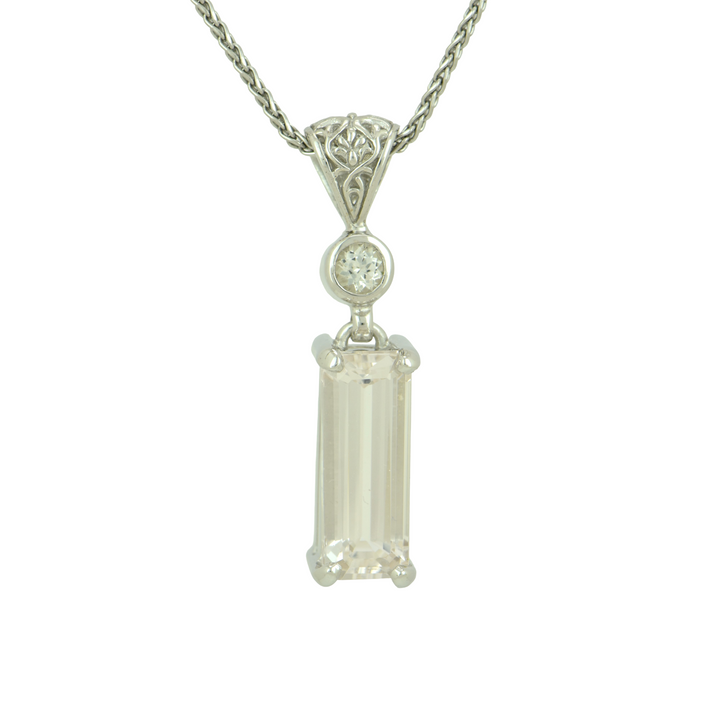 Emerald Cut Danburite Pendant, set in Sterling Silver plated in White Rhodium