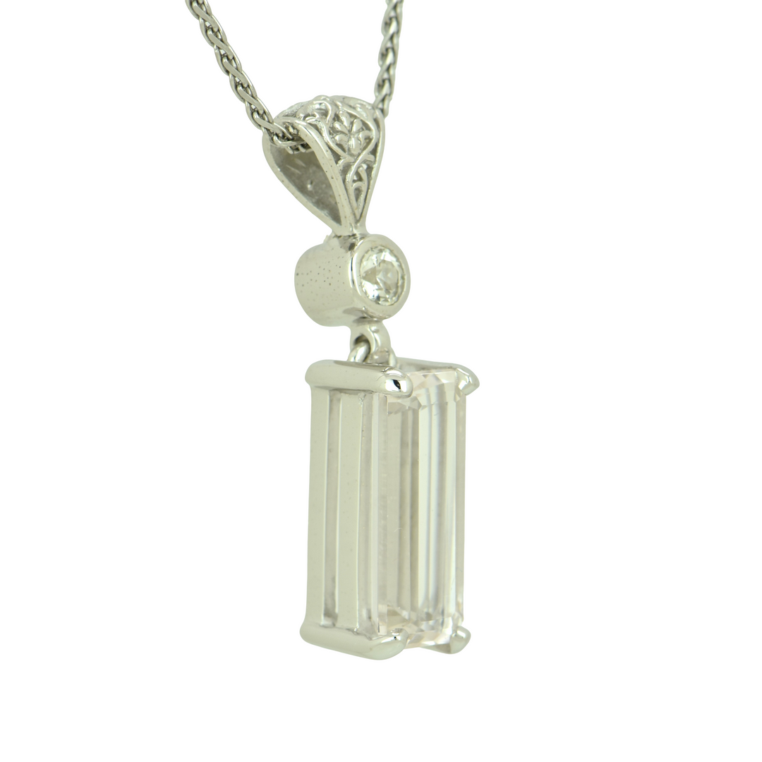 Emerald Cut Danburite Pendant, set in Sterling Silver plated in White Rhodium