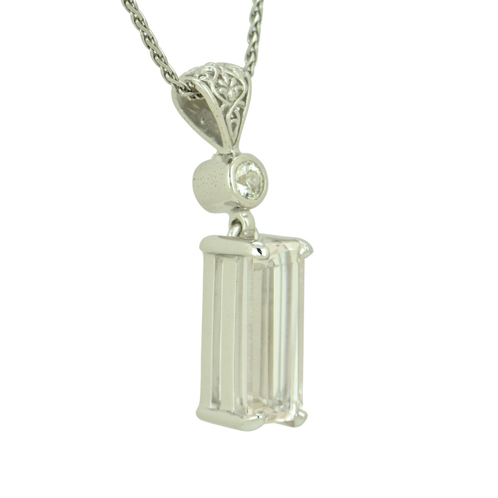 Emerald Cut Danburite Pendant, set in Sterling Silver plated in White Rhodium