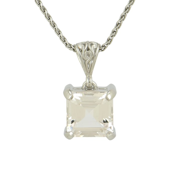 Cushion Cut Danburite Pendant, set in Sterling Silver plated in White Rhodium