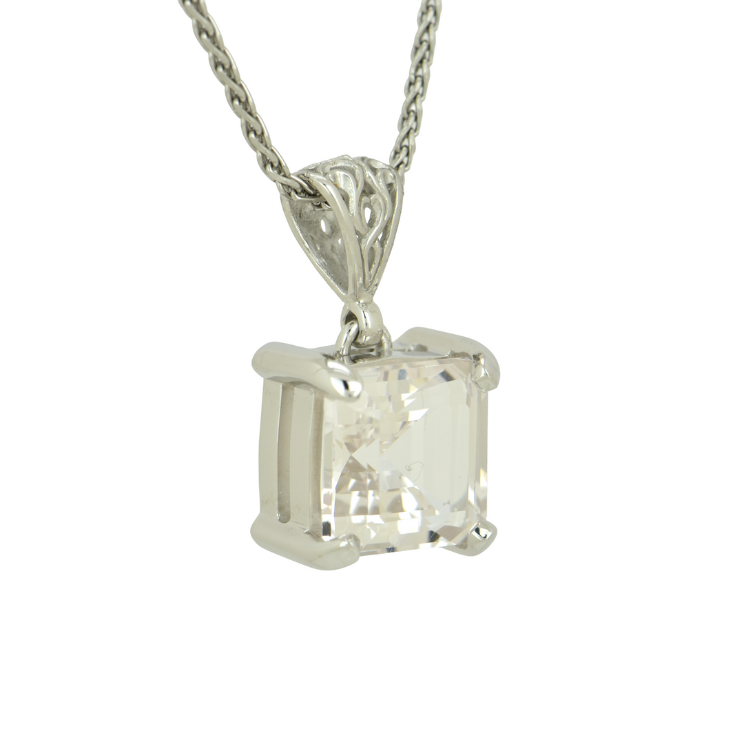 Cushion Cut Danburite Pendant, set in Sterling Silver plated in White Rhodium