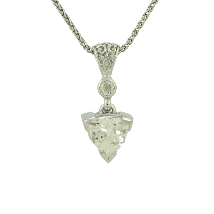 Trillion Danburite Pendant, set in Sterling Silver plated in White Rhodium