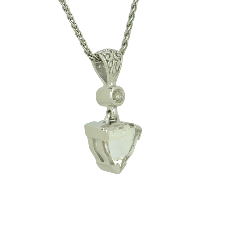 Trillion Danburite Pendant, set in Sterling Silver plated in White Rhodium