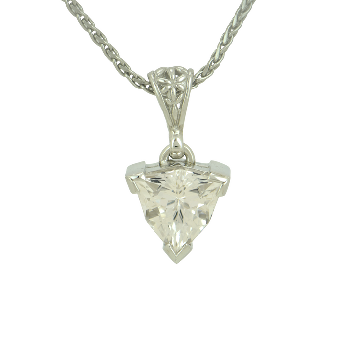 Trillion Danburite Pendant, set in Sterling Silver plated in White Rhodium