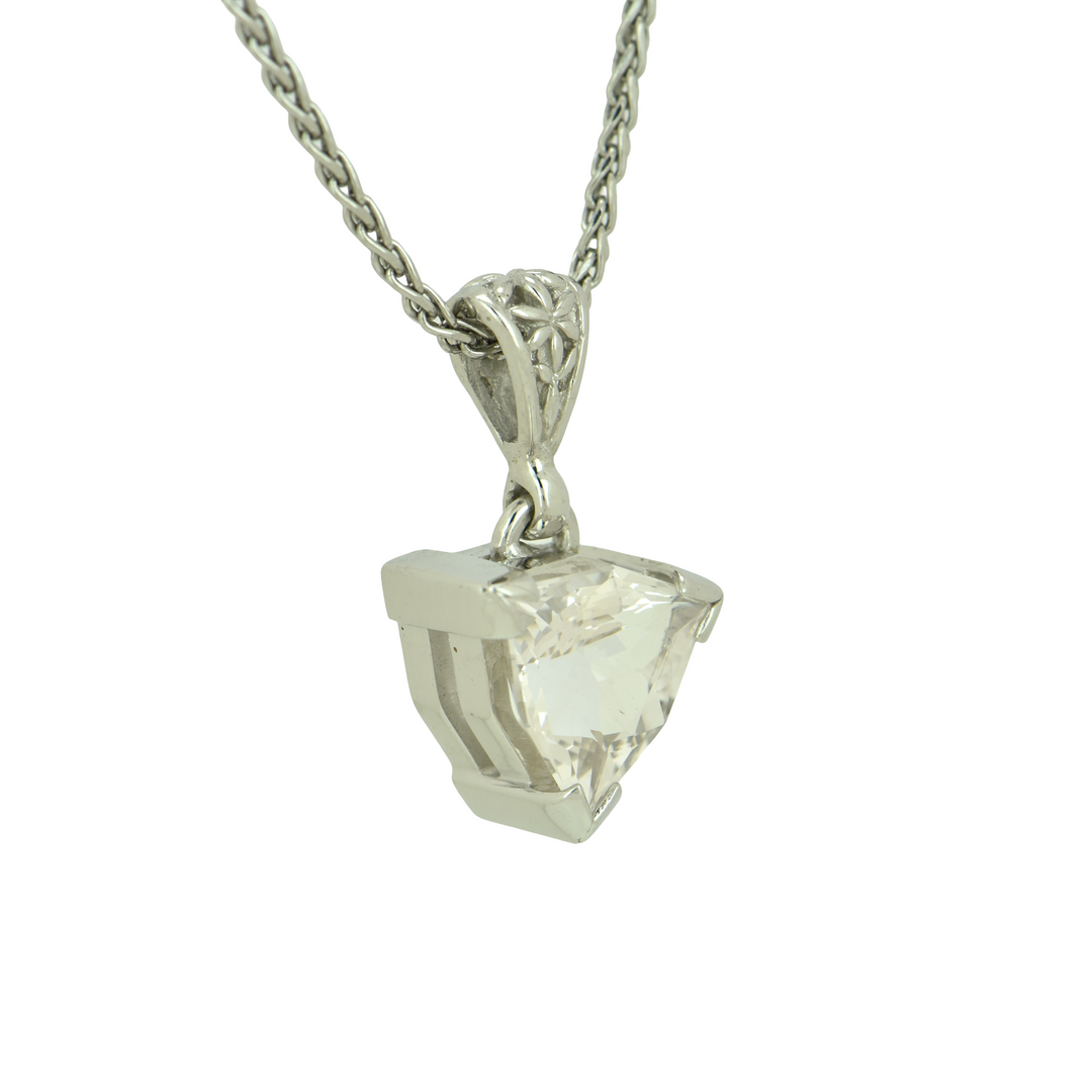 Trillion Danburite Pendant, set in Sterling Silver plated in White Rhodium