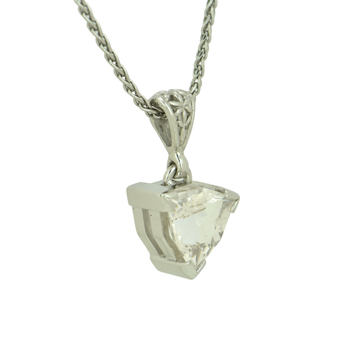 Trillion Danburite Pendant, set in Sterling Silver plated in White Rhodium