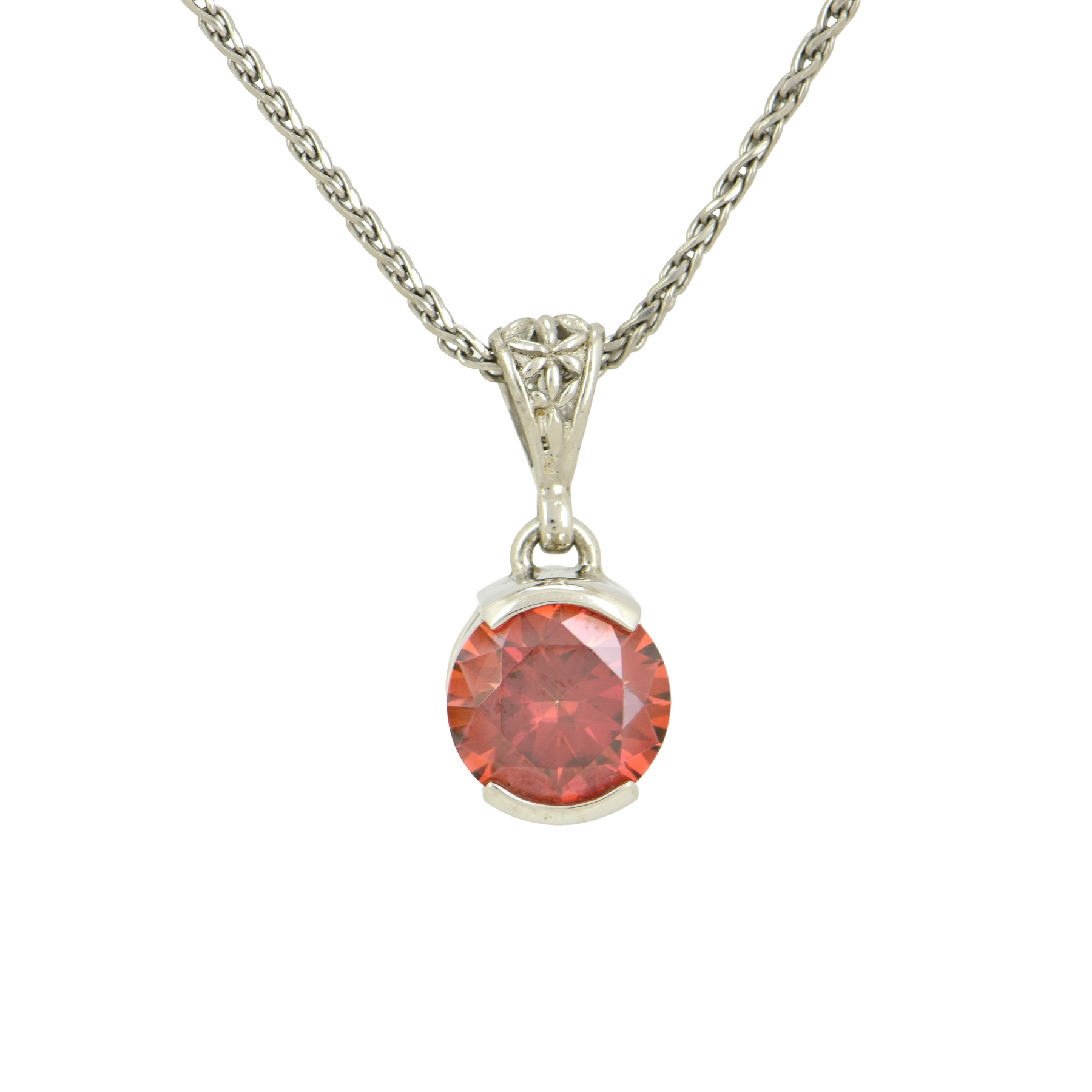 Dragonheart mystic moissanite pendant jewelry with a colourful round stone showing durability on the Mohs scale and thermal conductivity beyond other gemstones.