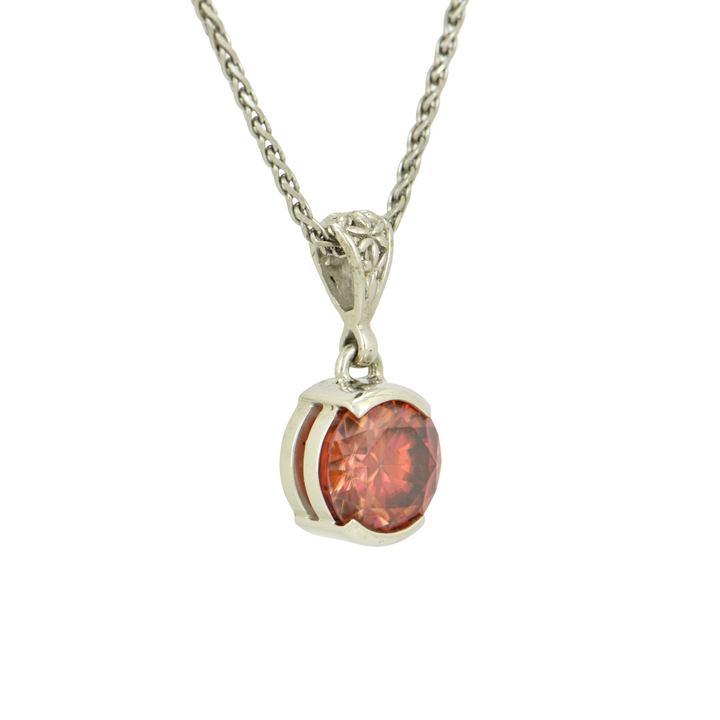 Round Dragonheart Moissanite Pendant, set in Sterling Silver plated in White Rhodium