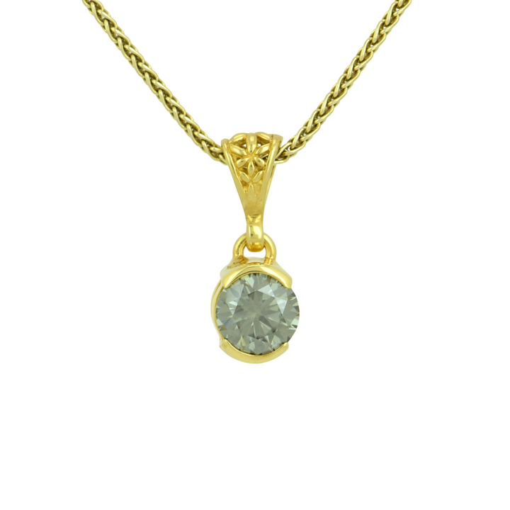 Round Titanium Moissanite Pendant, set in Sterling Silver plated in Yellow Gold