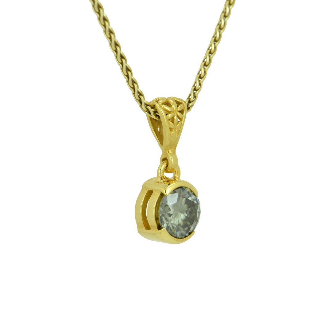 Round Titanium Moissanite Pendant, set in Sterling Silver plated in Yellow Gold