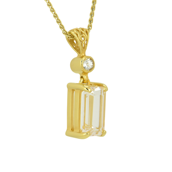 Emerald Cut Danburite Pendant, set in Sterling Silver plated in Yellow Gold