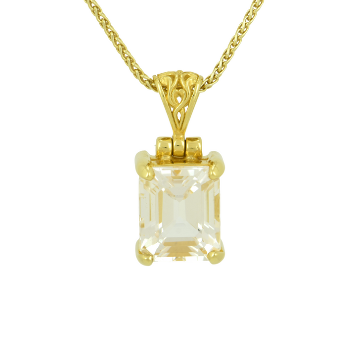 Emerald Cut Danburite Pendant, set in Sterling Silver plated in Yellow Gold
