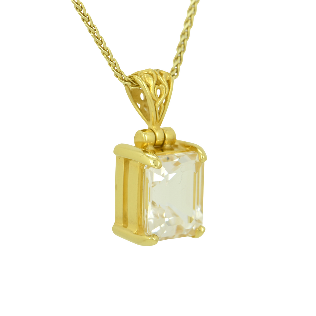 Emerald Cut Danburite Pendant, set in Sterling Silver plated in Yellow Gold