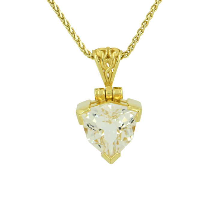 Trillion Danburite Pendant, set in Sterling Silver plated in Yellow Gold