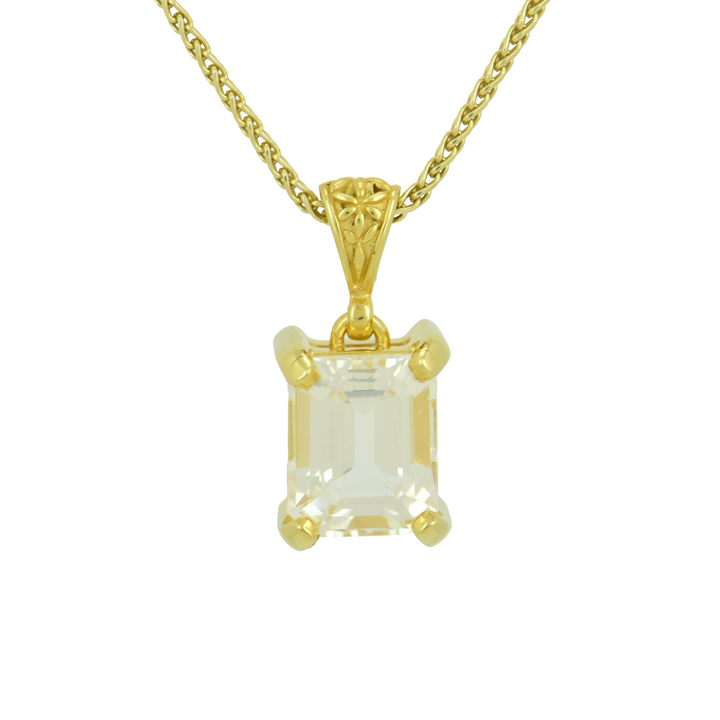 Emerald Cut Danburite Pendant, set in Sterling Silver plated in Yellow Gold