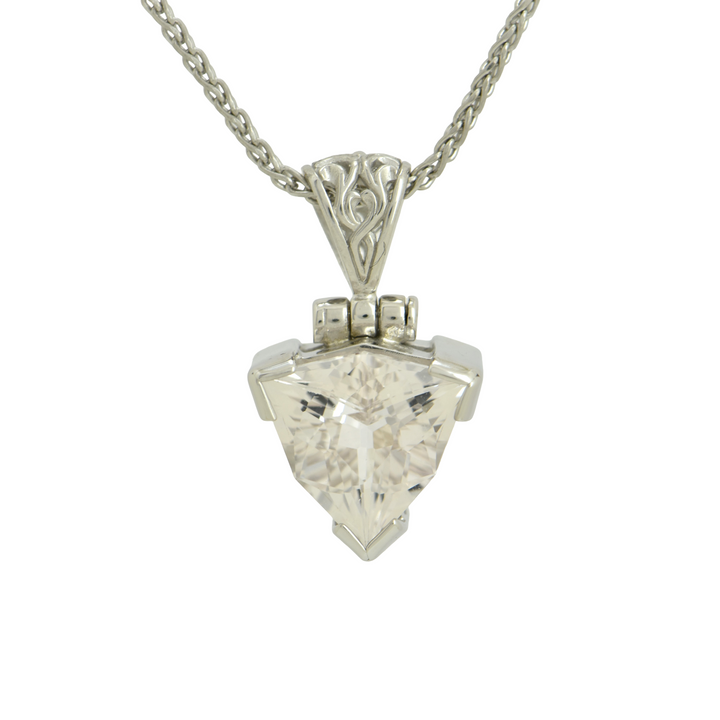 Trillion Danburite Pendant, set in Sterling Silver plated in White Rhodium