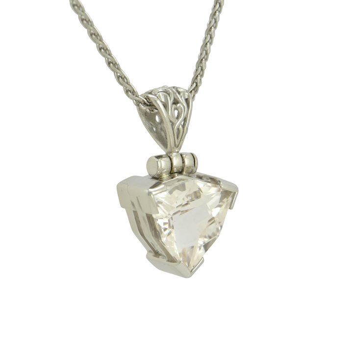 Trillion Danburite Pendant, set in Sterling Silver plated in White Rhodium
