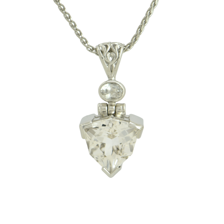 Trillion Danburite Pendant, set in Sterling Silver plated in White Rhodium