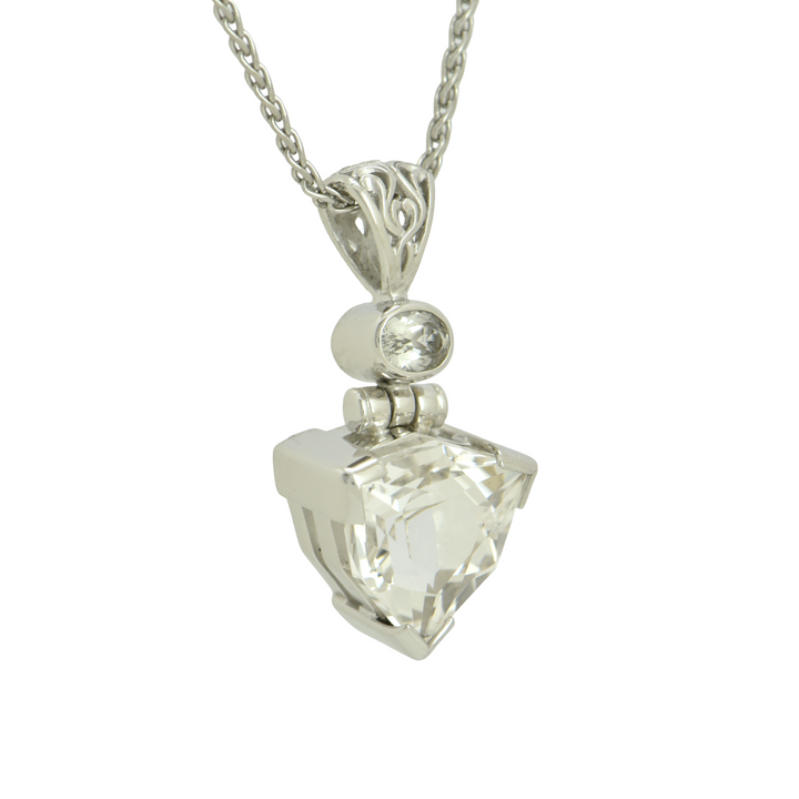 Trillion Danburite Pendant, set in Sterling Silver plated in White Rhodium
