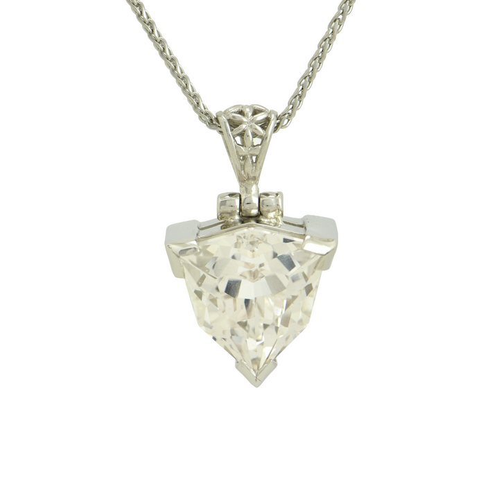 Trillion Danburite Pendant, set in Sterling Silver plated in White Rhodium